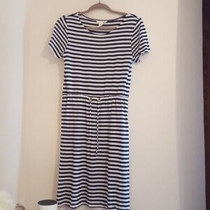 H&M navy striped knee length casual shirt dress with adjustable waistband